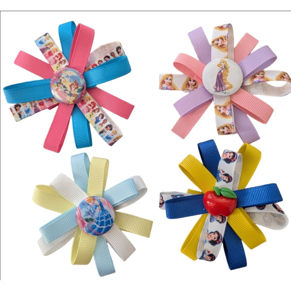 Girls' Disney Princess Hair Bow Pink Blue One Size, Handmade, 4 pieces